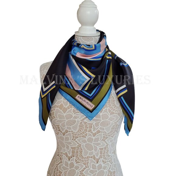 EMILIO PUCCI SCARF MULTI-COLORED VIBRANT PRINT SIGNATURE LOGO SQUARE SCARF 34" - Picture 4 of 15